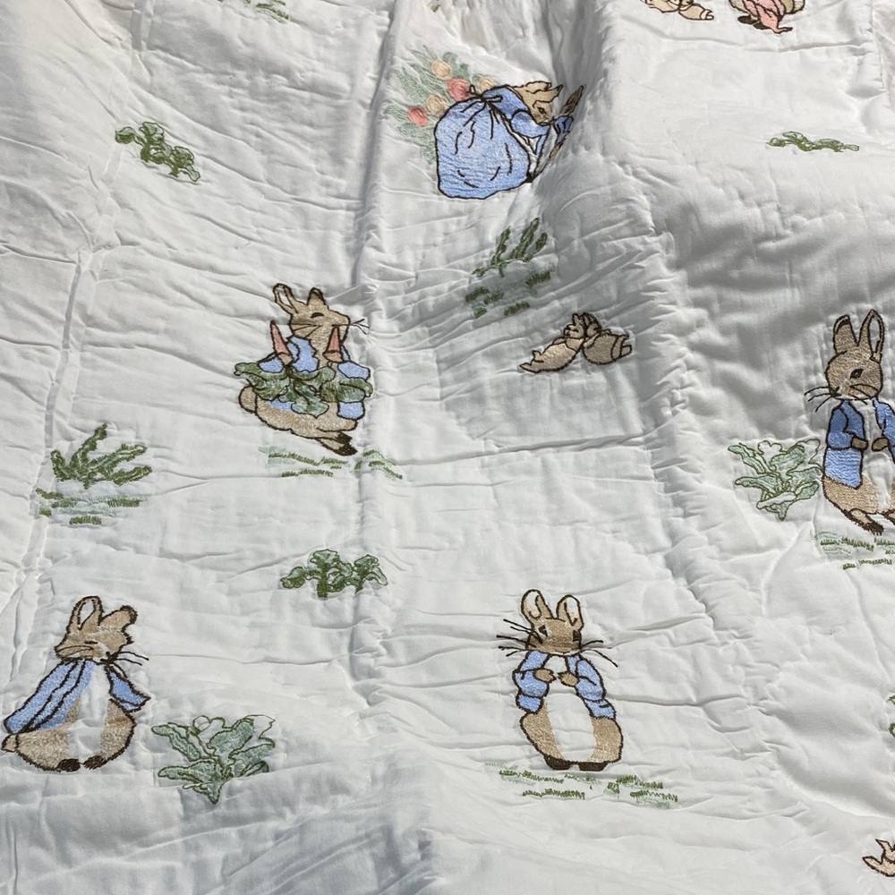 NEW Handmade Embroidered Peter Rabbit Quilt Size 36"X 50" 100% Cotton